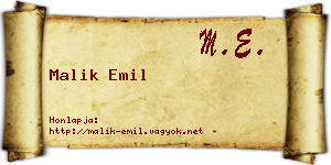 Malik Emil névjegykártya